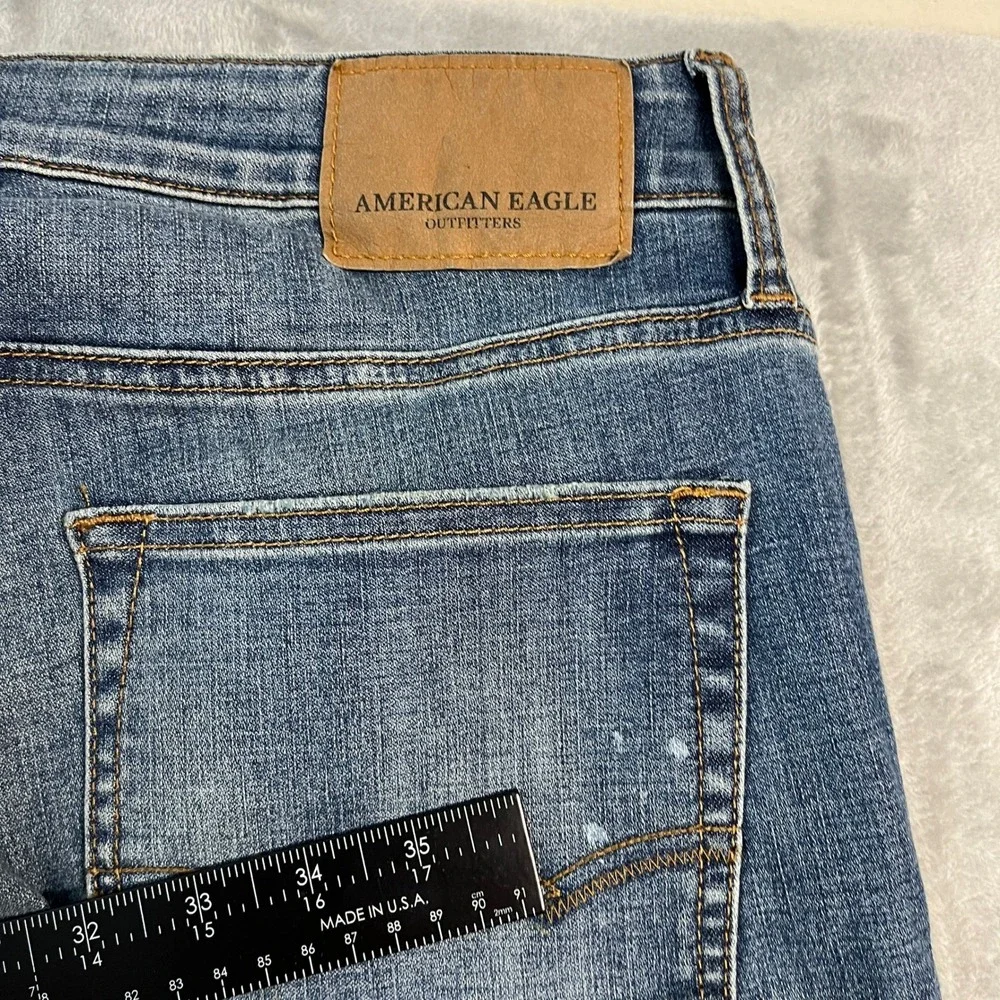 American Eagle Slim Straight Extreme Flex 4 Jeans Mens Blue Distressed 30x36